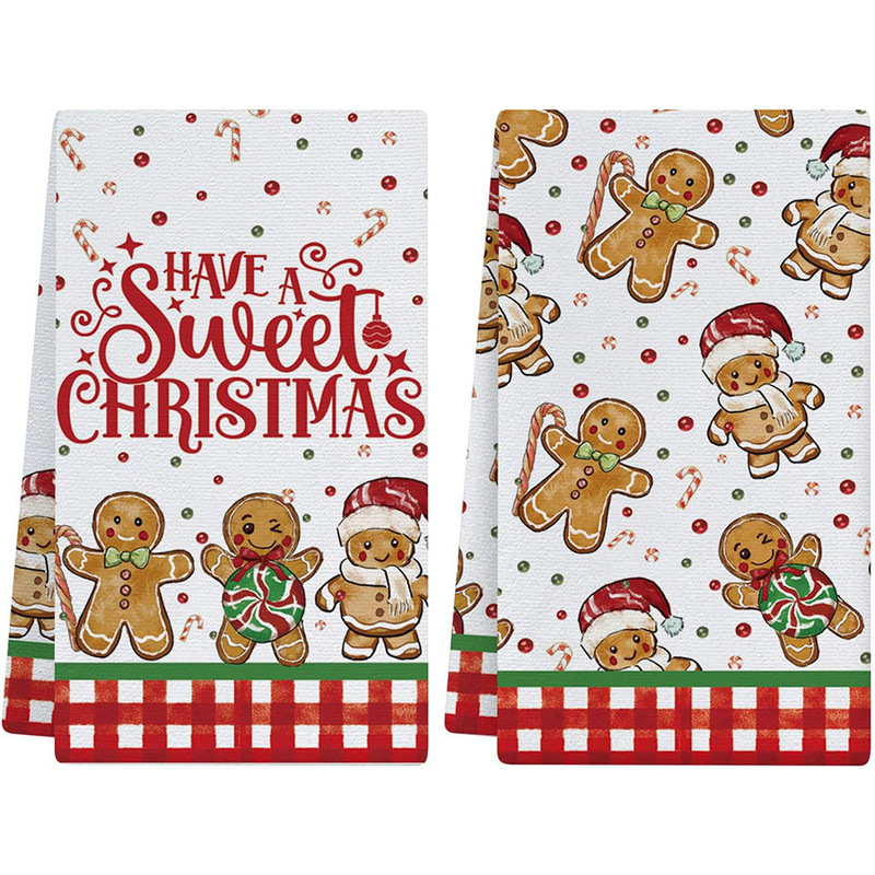 クリスマス雑巾 JIT ドロップシッピング TEMU クロスボーダー クリスマスキッチンディッシュタオル プリントクリスマス雪だるまハンドタオル|undefined