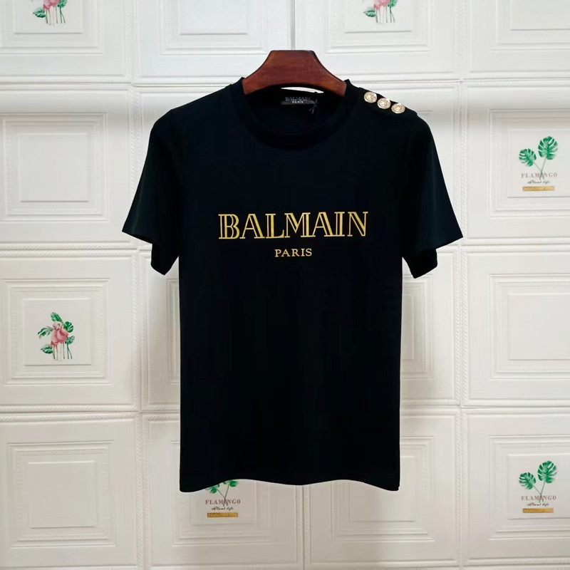Fashionable Brand New Balmain Shoulder Gold Buckle Hot Stamping Letters Balmain Cotton Round Neck Casual Short-Sleeved Versatile T-Shirt Fashionable Brand New Balmain Shoulder Gold Buckle Hot Stamping Letters Balmain Cotton Round Neck Casual Short-Sleeved Versatile T-Shirt