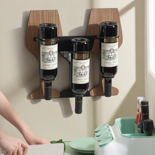 Red Wine Shelf Display Rack Wine Champagne Wine Cabinet Grid Rack Iron Wood Household Kitchen Storage Rack