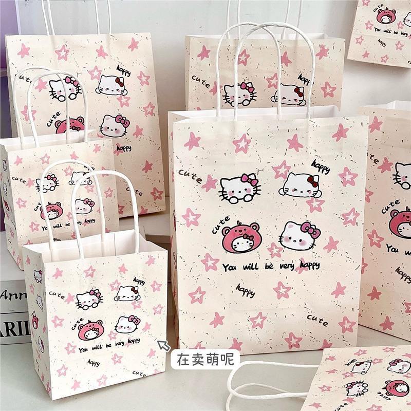 新しいピンクキット猫ギフトバッグ高価値インスタイル絶妙な厚みのある耐久性のある包装袋ギフト牛革バッグ|undefined