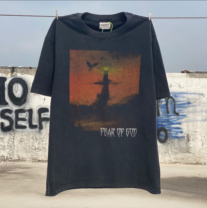 Vtg半袖男アメリカンヴィンテージマンソンセントレトロダークダーク欧米古いfogスタイルハイストリートtシャツ