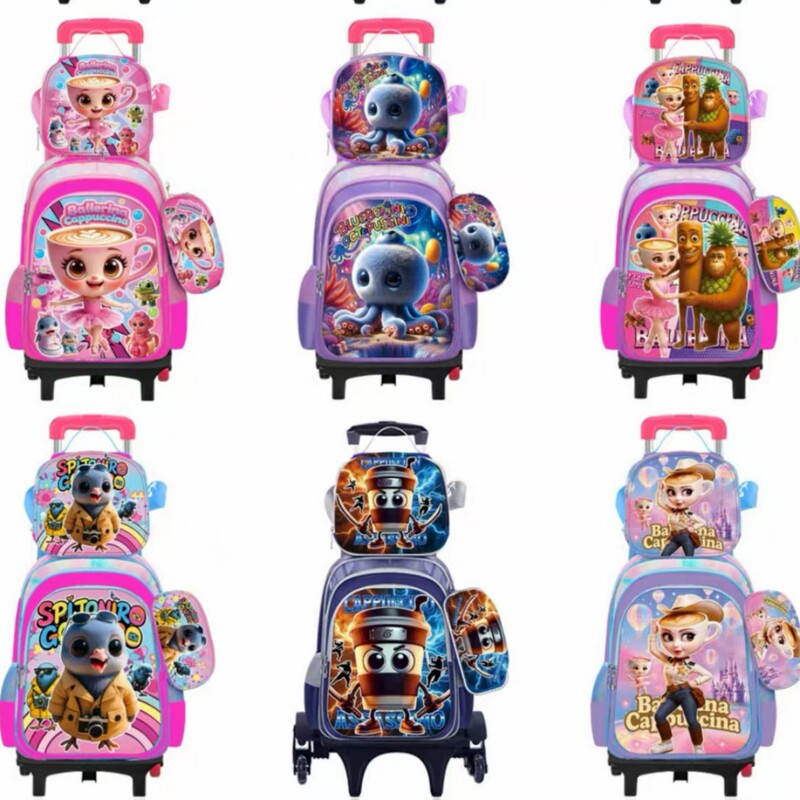 Factory Direct Sales Cross-Border New Shan Hai Jing Series Cartoon Three-Piece School Bag Can Hold 2/6 Wheel Trolley
