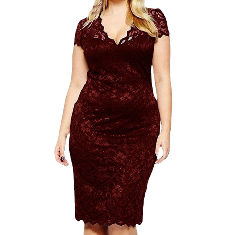 ChicShe INS 2021 New V-neck European And American Spring Summer Short Sleeve Plus Size Lace Dress Women's_voghion.com