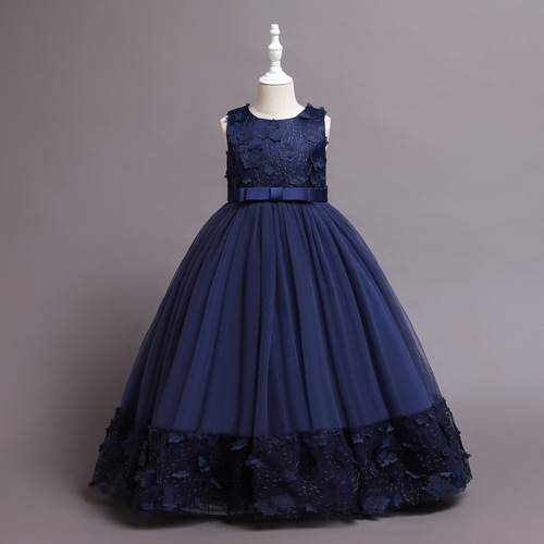 Evening dress for European and American girls, flower child dress, sleeveless princess dress, children's wedding dress, host and performance costume, long dress for older children