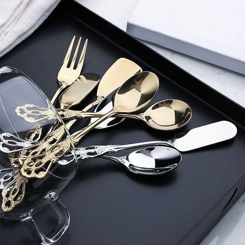 304 stainless steel hollow spoon and fork, trending tableware knife and fork spoon, court tableware coffee spoon dessert fork mooncake knife and fork