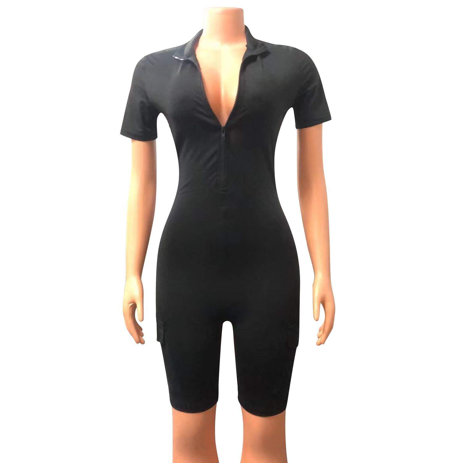 Summer Women Clothing Sexy Tight Short Sleeve Solid Color Jumpsuit for Women