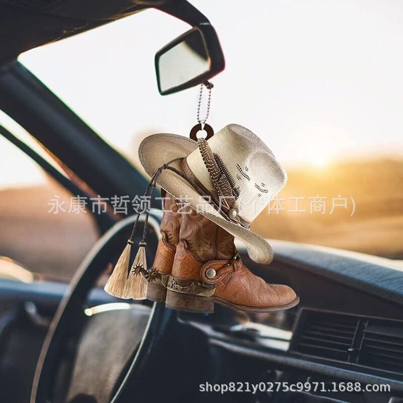 Hot-Selling Personalized Car Boots Cowboy Hat Acrylic Flat Pendant Non-Three-Dimensional