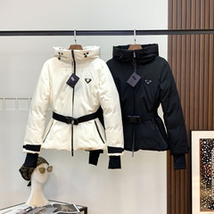 2025prad冬季新款短款羽绒服滑雪服女收腰连帽防风户外运动外套