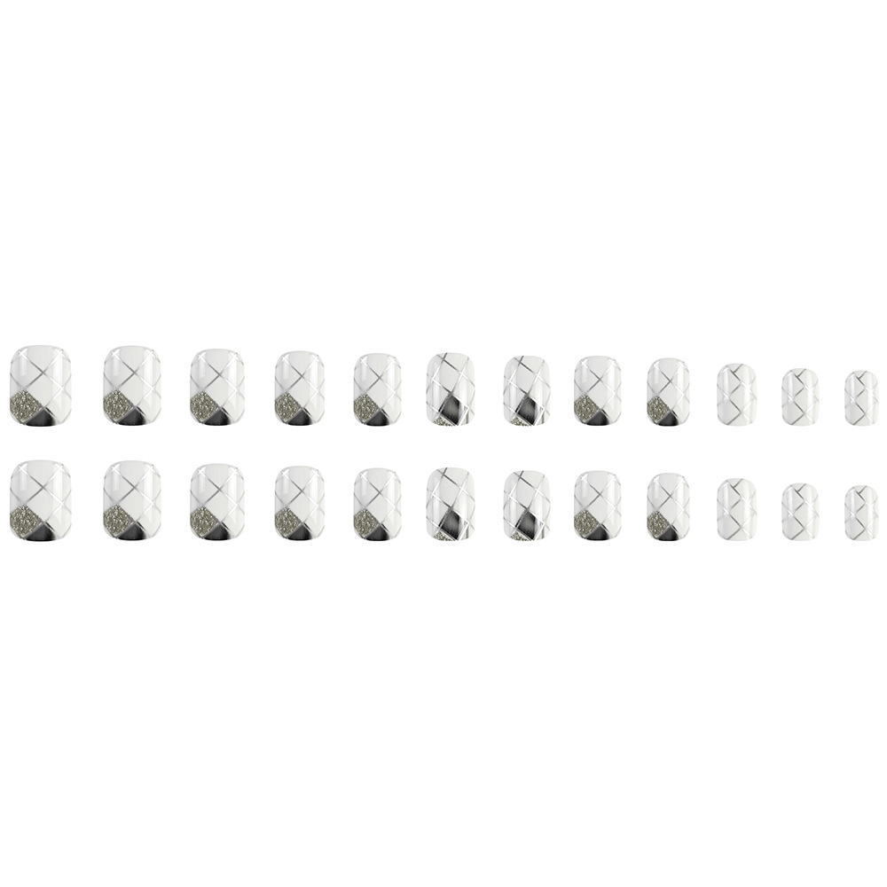 Venta caliente transfronteriza, parche de uñas de rombo gris, 24 piezas, uñas cortas de alta calidad