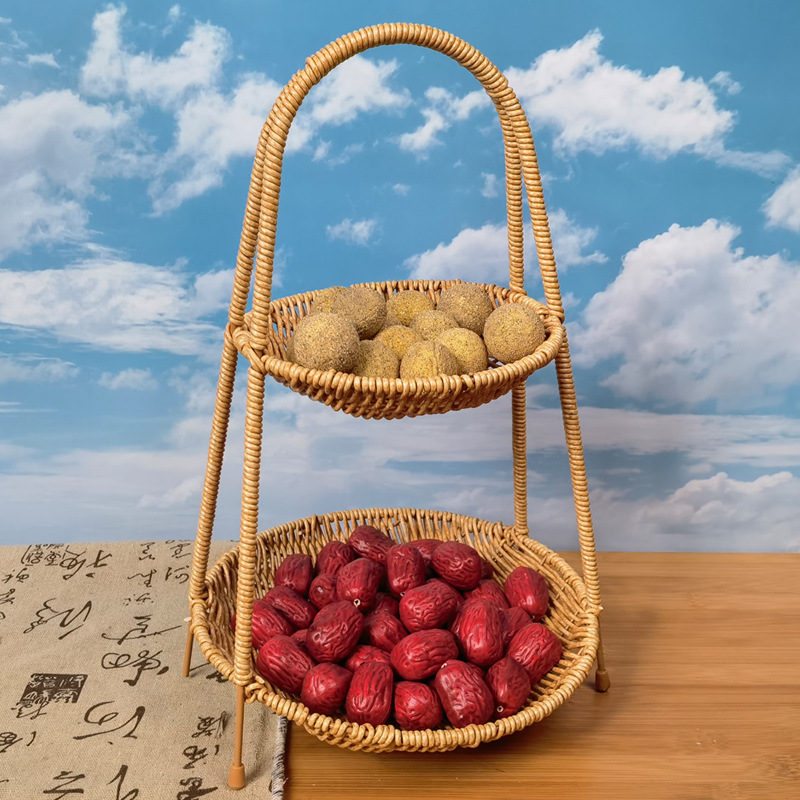Imitation Vine Woven Basket Multi-Level Rack KTV Hot Pot Restaurant Snack Tray Woven Fruit Vine Basket Snack Basket