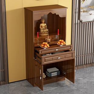 Buddhist Altar Cabinet for Home Use in the Living Room, Featuring a Standing Cabinet for Buddha Statues, Guanyin, and Guan Gong, with a Prayer Table for Offering Incense