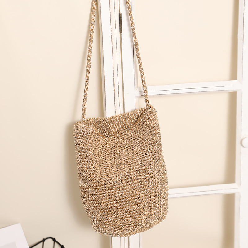 Korean Style Fashion Crossbody Straw Woven Bag - New Solid Color Bucket Bag, Versatile Woven Beach Bag For Vacation - Thumbnail 6