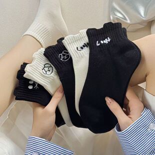White Socks Women's Summer Thin Short Socks Women's Cute Shallow-top Boat Socks Black Japanese Solid Color All-match Women's Socks Zhuji