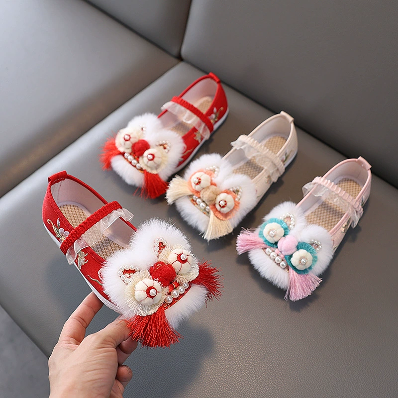 Весенние туфли для девочек Hanfu Одиночные туфли с вышивкой в китайском стиле