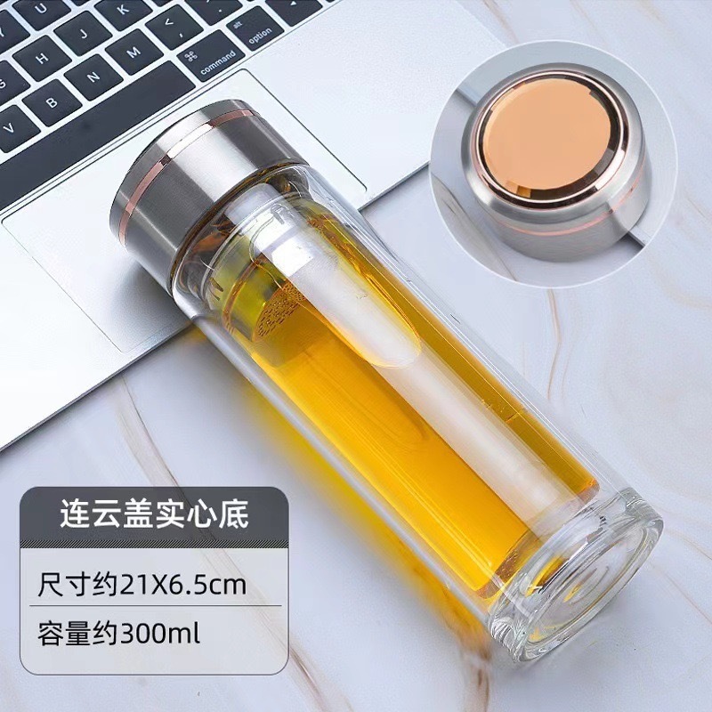 双层耐高温玻璃杯车载水晶杯带盖泡茶杯子可印制logo女士玻璃杯|undefined