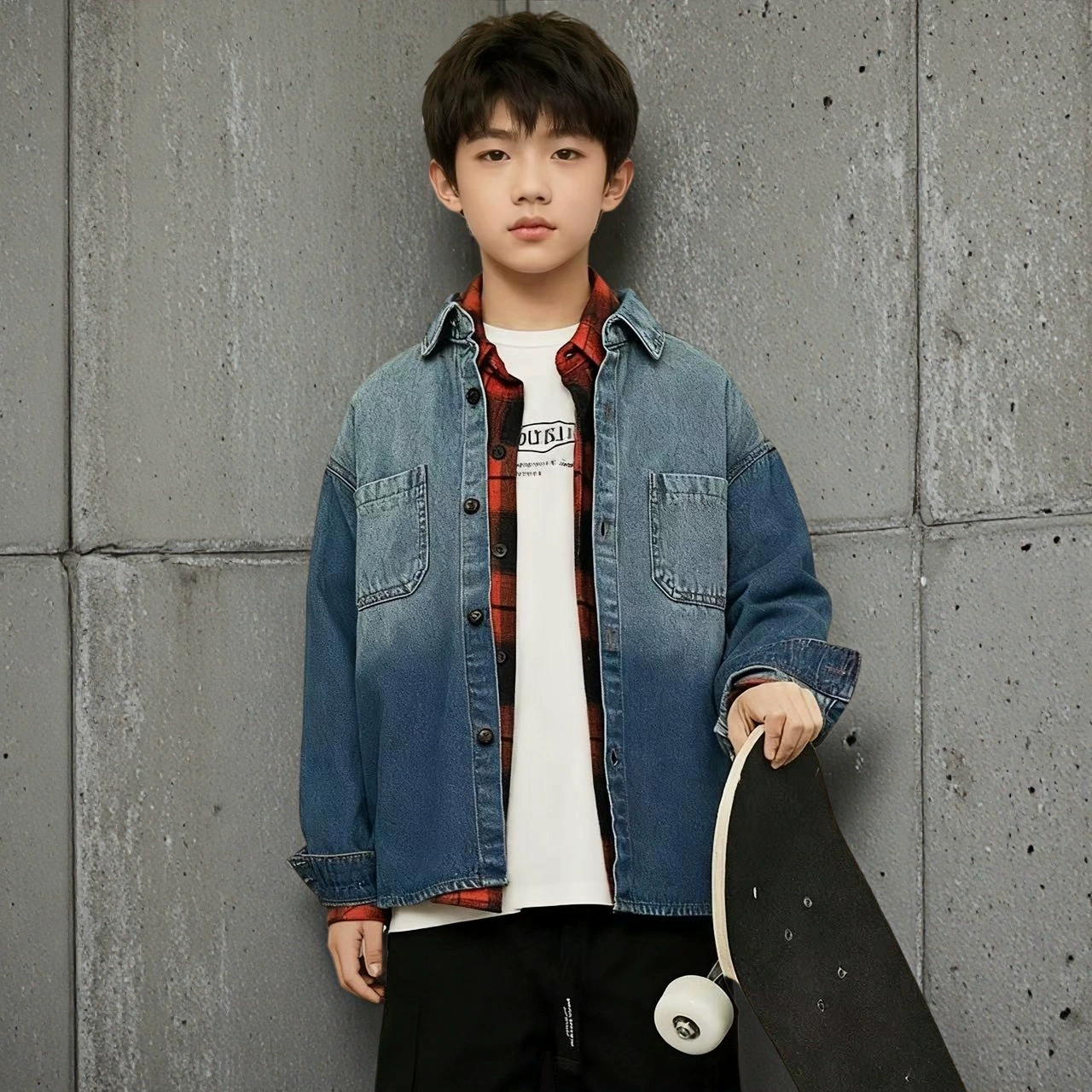 Модная джинсовая рубашка для мальчиков на весну-осень 2025 года, новая трендовая стильная детская куртка