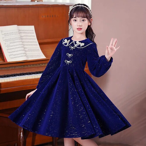 Children's lady dress long-sleeved girl's spring and autumn dress large children's style doll collar girl's dress princess dress