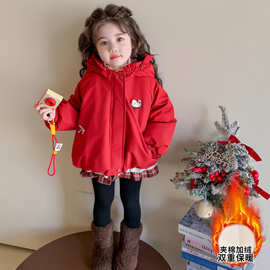 女童外套加绒加厚儿童棉服秋冬装2025新款洋气时髦女宝宝棉衣连帽