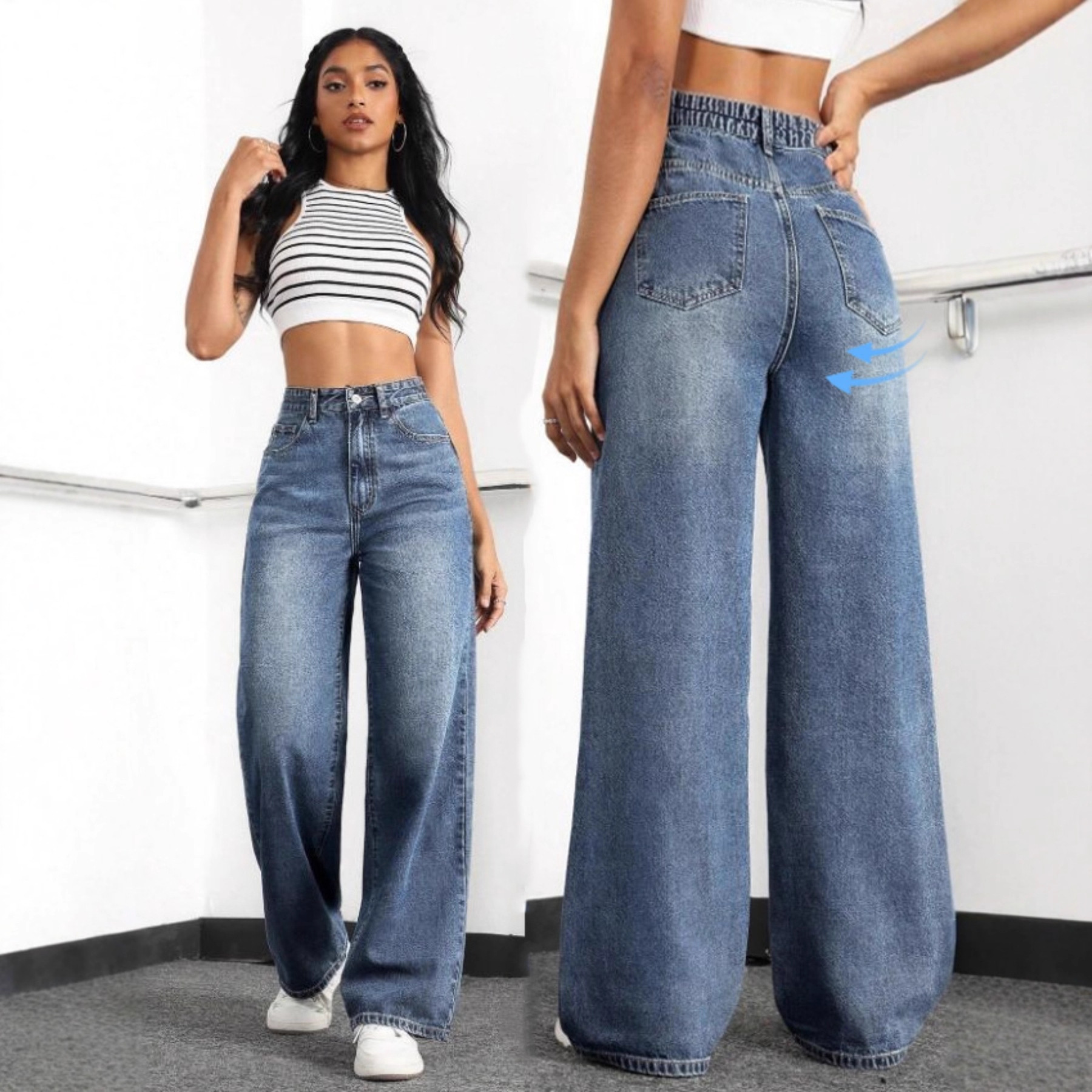 Women's Stretch Waist Straight Leg Denim Jeans - Comfortable Casual High-Rise Trousers For Everyday Wear_mkmklike.com