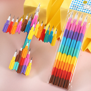 Sharpening-free pencil building blocks rainbow bullet pen egg pen Primary School kindergarten prize gift children stationery