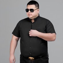 男士加肥加大短袖衬衫宽松特大休闲男装胖子潮大码肥佬纯色衬衣