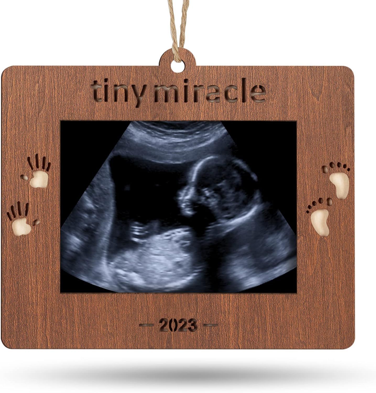 Madera con cuerda marco de fotos colgante hogar bebé recuerdo marco de fotos colgante de pared de madera foto marco conmemorativo