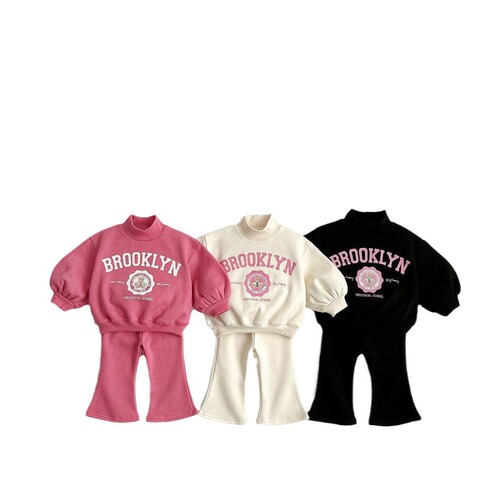 Spring and Autumn Korean Style Girls' Suit Pure Cotton Category A Children's Casual Sweatshirt Little Girl's Flare Pants Two-piece Spring Suit