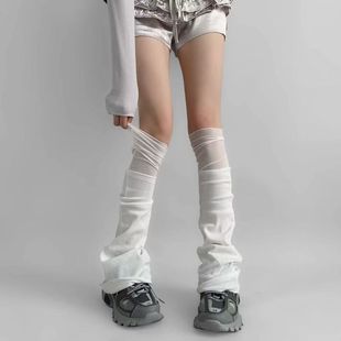 Trendy Versatile Mesh Patchwork Sock Covers Spring and Autumn Ballet Style Flared Leg Warmers White Long Tube Slouch Socks for Women