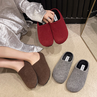 Women's Autumn and Winter Outer Wear Warm Plush Cotton Flat Half Slippers