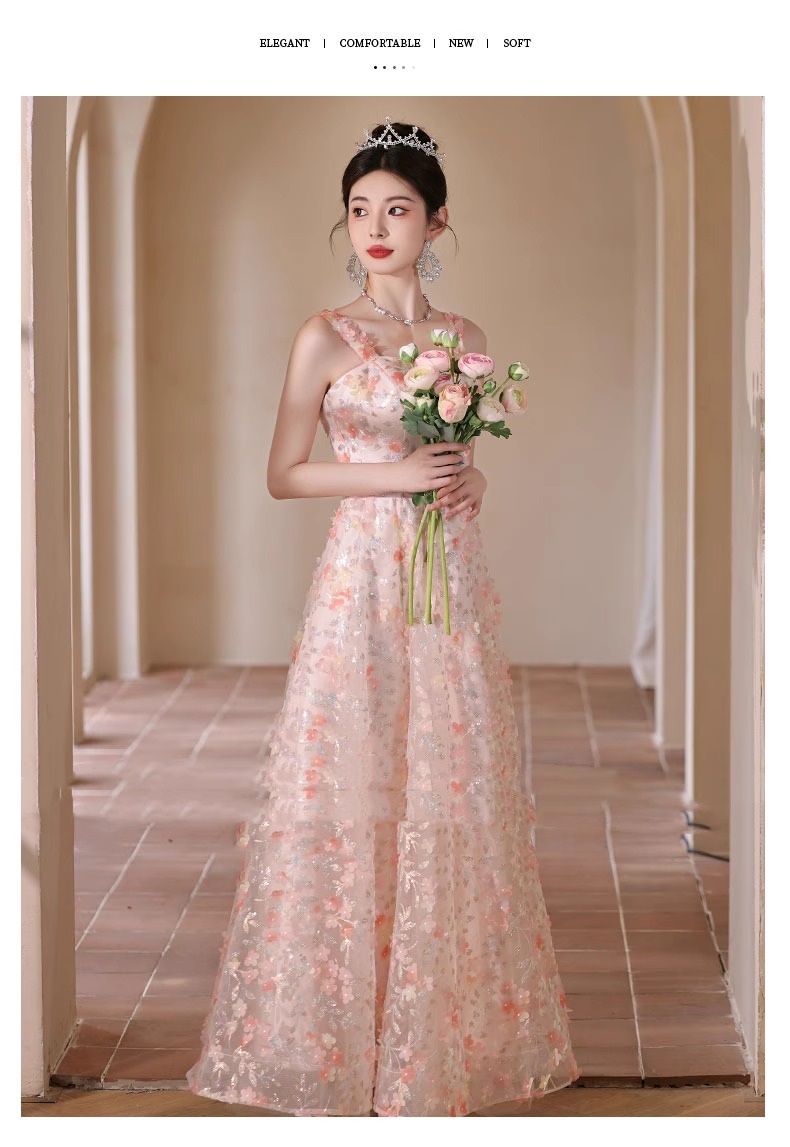 Đầm dạ hội không dây kiểu Pháp dáng suông midi, thiết kế sang trọng nhẹ nhàng — Màu hồng chi tiết 14