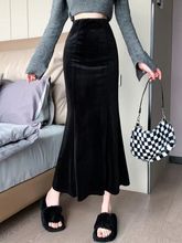 秋冬黑色包臀半身裙孕妇高腰显瘦丝绒长裙感修身鱼尾a字裙子包邮