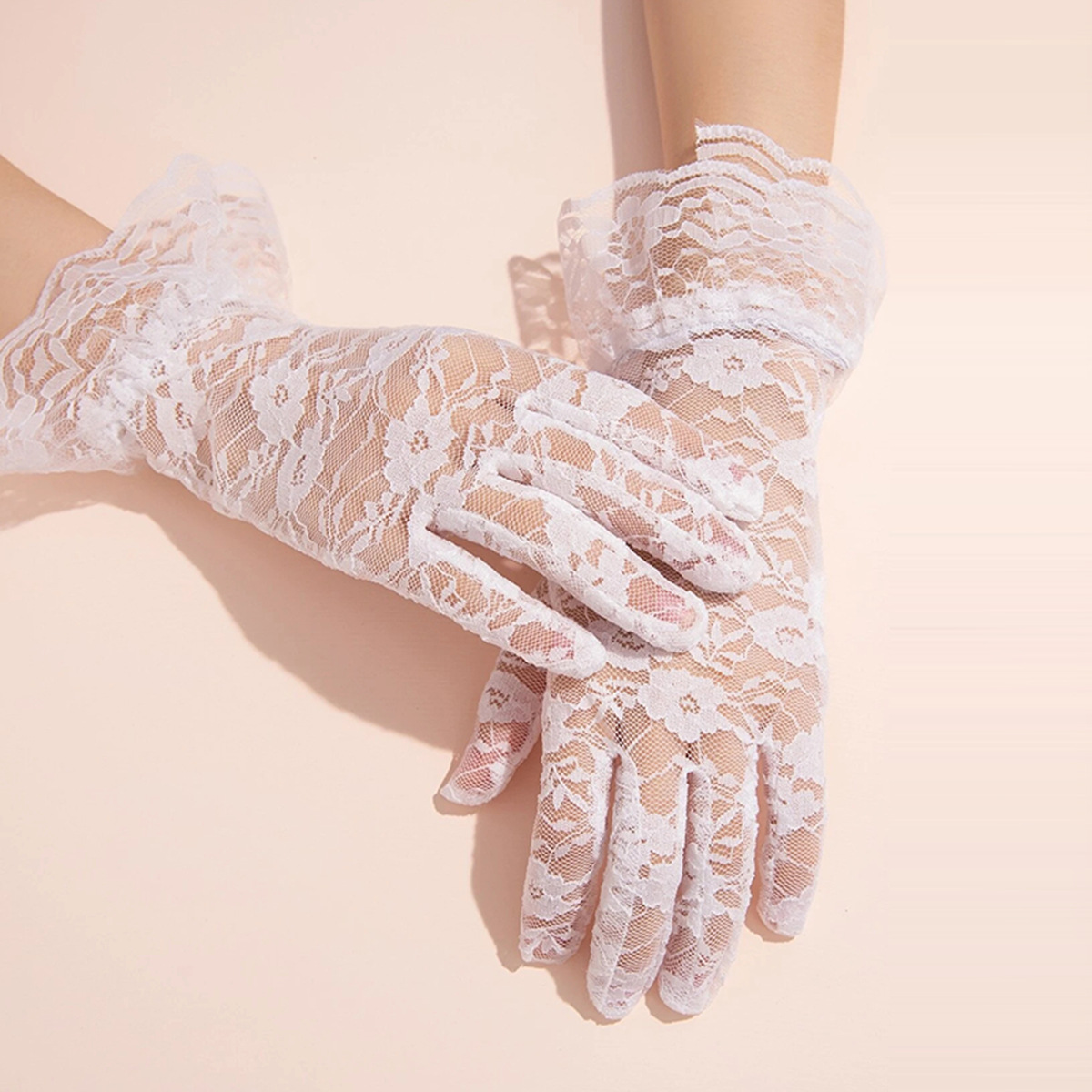 純色分指手套女韓版時尚蕾絲邊防曬透氣夏季新款蕾絲手套廠家批發