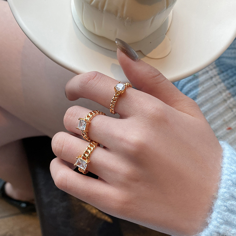 French gold chain zircon ring simple temperament opening index finger ringpicture6