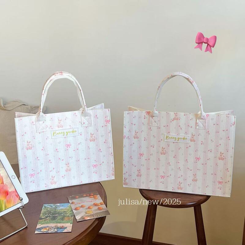 花柄バニーギフトバッグ 収納袋 ギフトバッグ 高価値ハンドバッグ 大型ギフトハンドバッグ フェルトバッグ|undefined