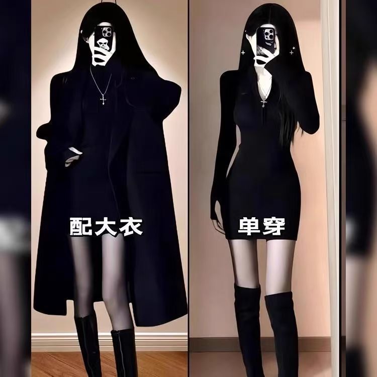 Autumn and Winter Half Turtleneck Hip-Covering Dress Suit for Women 2025 New Small Outwear with Slim Bottoming Skirt Autumn and Winter Half Turtleneck Hip-Covering Dress Suit for Women 2025 New Small Outwear with Slim Bottoming Skirt
