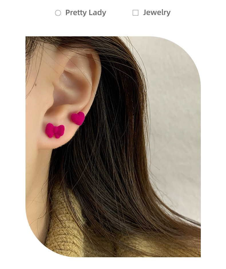 Heart Shape, Bow Knot Pattern All Seasons Season 1 Set Sweet Heart Shape Bow Knot Flocking Ear Studs