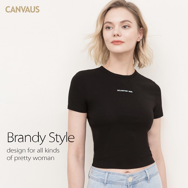 CANVAUS primavera nueva Camiseta corta de mujer simple impreso cuello redondo slim fit Top camiseta