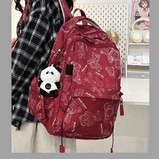 Simple Printed Bear Schoolbag Female Junior Senior high school College Student Backpack Outdoor Large Capacity Korean Style Fashion Backpack