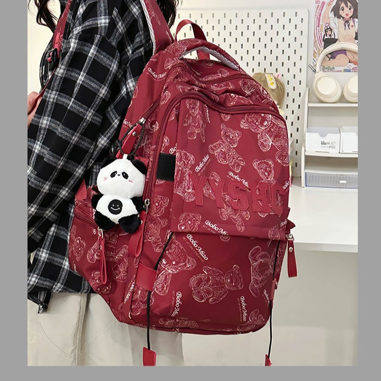 Minimalist printed bear backpack girls junior senior high college students large capacity Korean style fashionable backpack