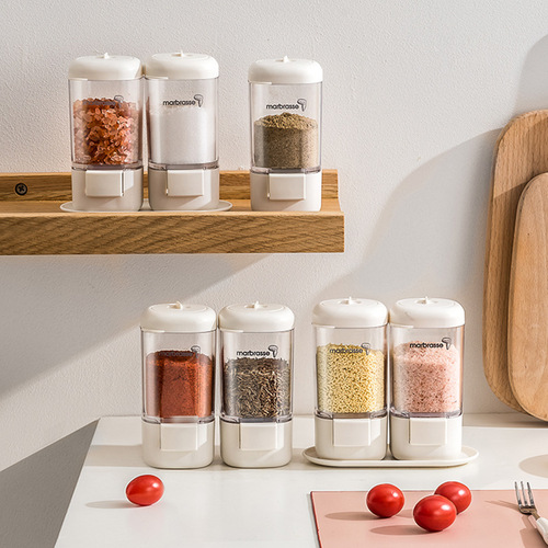 Measuring seasoning box push-type seasoning bottle rotating seal household kitchen salt MSG seasoning jar combination set