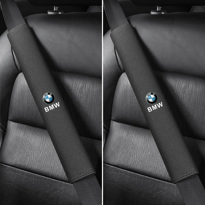 Suitable for BMW 3 Series 5 Series 1 Series 6 7 Series X1X3X4X5X6 seat belt shoulder guard extended safety belt protective cover (Seat belt shoulder pad) - bmw-round-label-38cm-suede-a-pair-of-noble-black-shoulder-pads