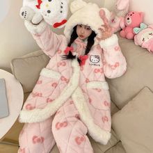 三层夹棉珊瑚绒睡衣女款冬季加绒加厚保暖秋冬款法兰绒女士家居服