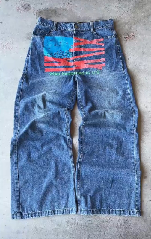 Vaqueros de hombre milenario Vaqueros retro con letras con estampado americano ropa de calle gótico Harajuku hip-hop masculino