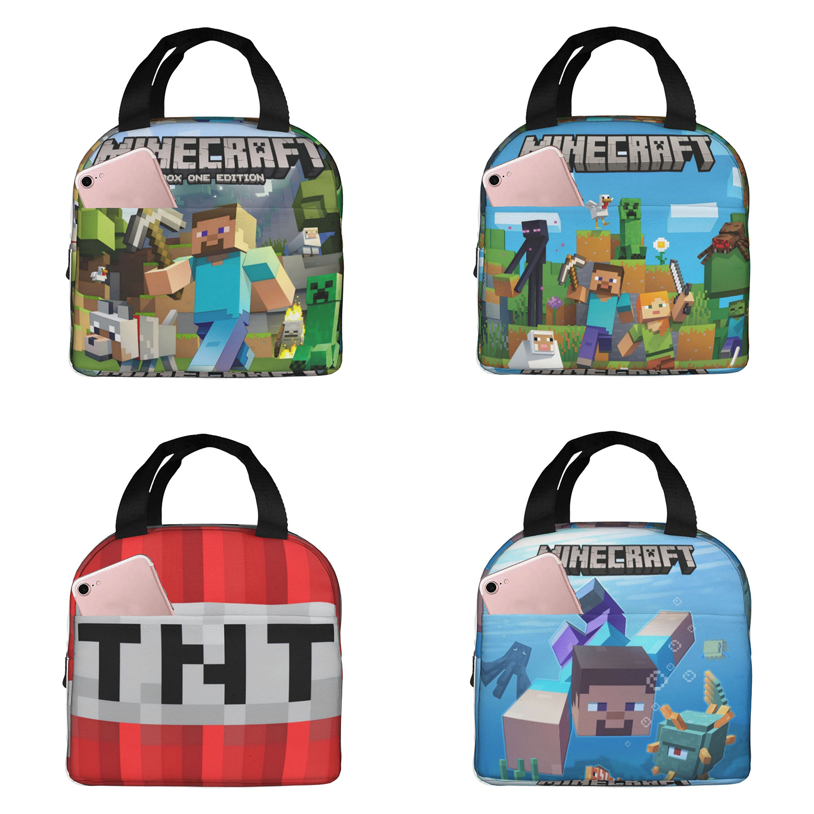 Hot Selling Minecraft Portable Meal Bag Children's Picnic Bag Cartoon Wear-Resistant Lunch Box Bag Convenient Breathable Insulation Bag