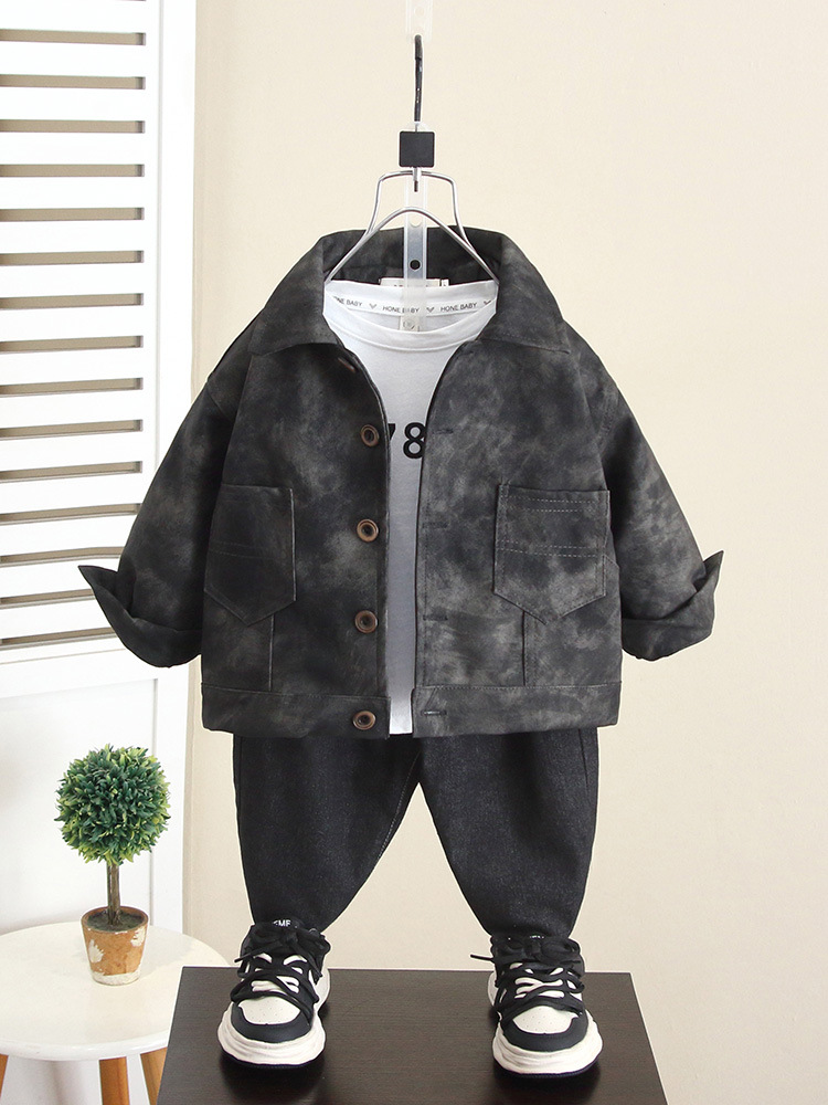 6352 Ropa de otoño para niños Chaqueta de cuero coreana Ropa para niños Chaqueta de cuero de primavera y otoño 2025 Nuevo estilo de moda para bebés Calle frita