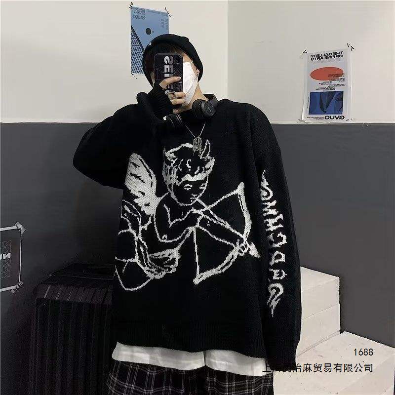 Hong Kong style retro and relaxed autumn/winter new sweater for men and women, cool and stylish loose hip-hop knitwear cardigan.