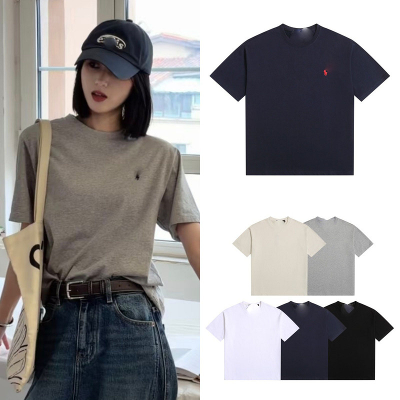 Scan the Qr Code for High-Quality Products~ Ralph Lauren Pony Logo Embroidery Classic Round Neck Short-Sleeve T-Shirt Pure Cotton Casual Loose Fit Unisex Top