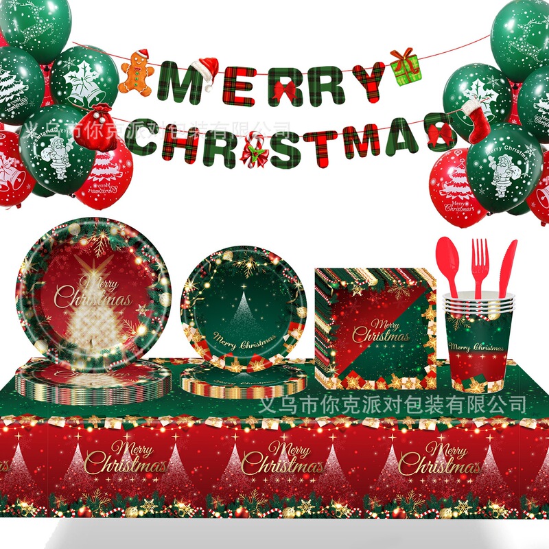 New Original Christmas Theme Party Supplies Disposable Paper Plates Paper Cups Paper Towels Tablecloths Dinner Plates Christmas Tableware
