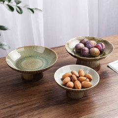 Chinese-style wood-fired high-foot tea point plate, rustic pottery kiln change fruit plate, dry snack bowl, ceramic tray, Zen-style Buddha offering plate