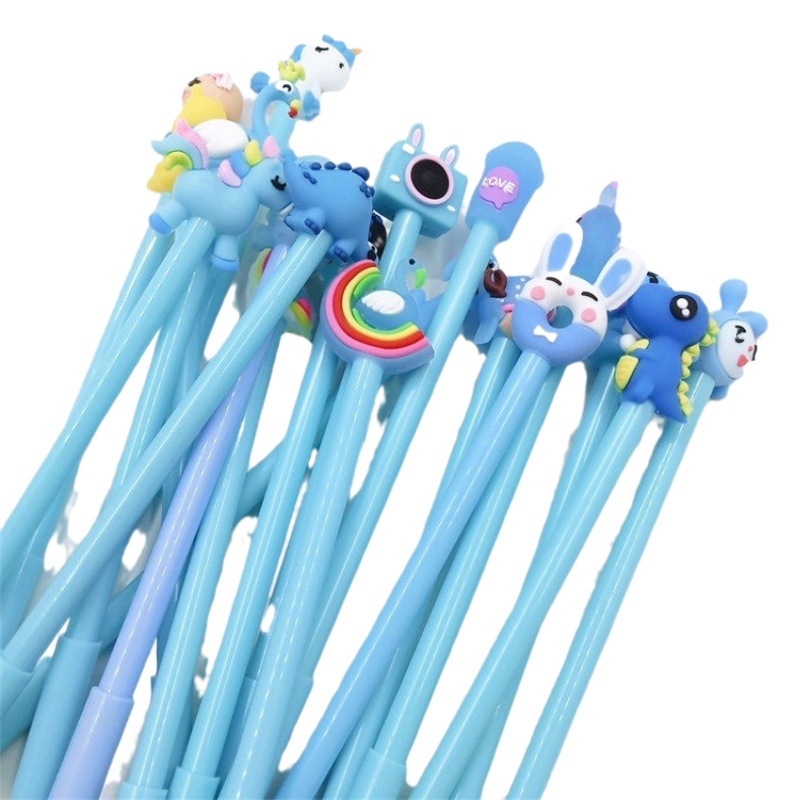 Transfronterizo Amazon Venta caliente suave pluma de gel de dibujos animados Bola de lápiz tapa estudiante pluma de los niños cabeza Linda descompresión